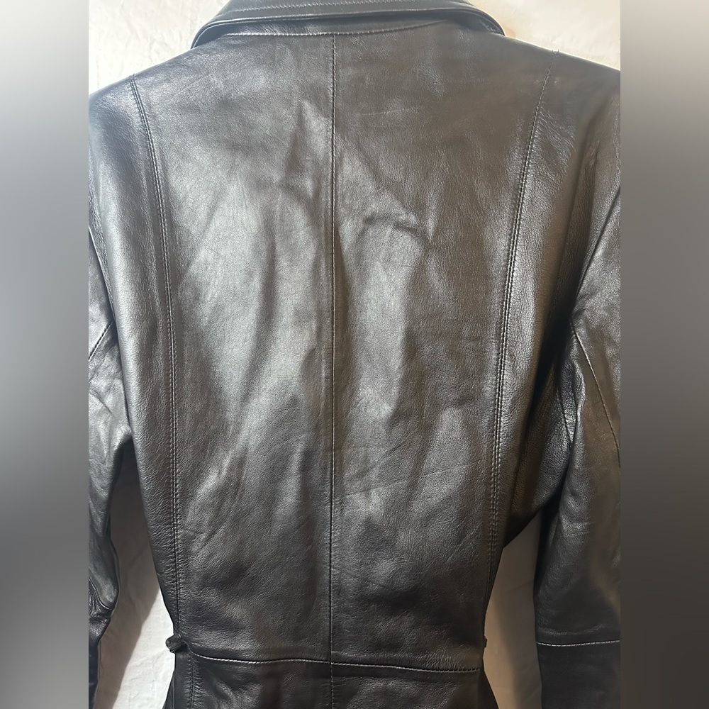 JLC New York Genuine Leather Belted Jacket Coat Black Size Medium - Picture 8 of 10